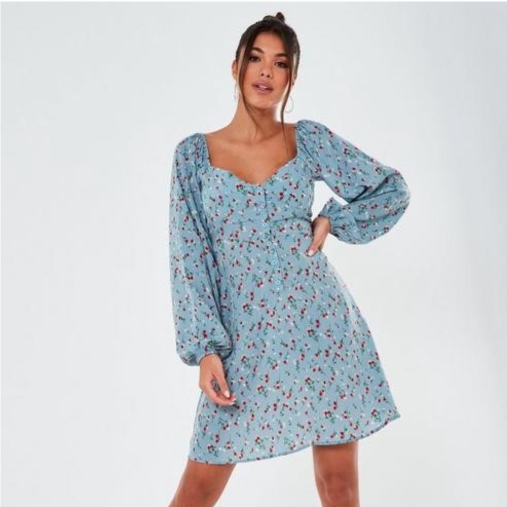Missguided Blue Floral Mini Dress